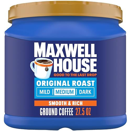 Maxwell House Ground Coffee, Original Roast, 27.5 oz Canister | Smooth & Rich Medium Roast Coffee, Full-Bodied Flavor, Rich Aroma, Roasted in the USA Since 1892, Certified Kosher