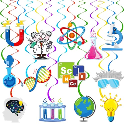 20pcs Science Party Hanging Swirls Science Birthday Party Decoration Chemistry Laboratory Themed Swirl Ceilings Hanging Streamers for Scientist Birthday Party Baby Shower Supplies