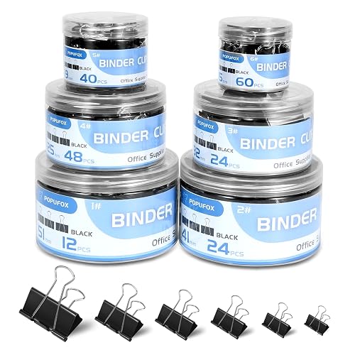 Binder Clips Assorted Sizes Including Extra Large Medium Small Mini and Micro, Office Supplies File Clamps Paper Clips, 6 Sizes in 6 Boxes, 208 PCS Metal Black Clamps for School