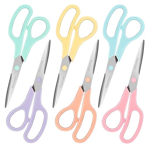 6 Pcs 8” Scissors, Sharp Stainless Steel Comfort Grip for Everyday Use | Right/Left Hand, All Purpose Scissor for Office Home School Craft Sewing Fabric Supplies, High/Middle School Student Teacher