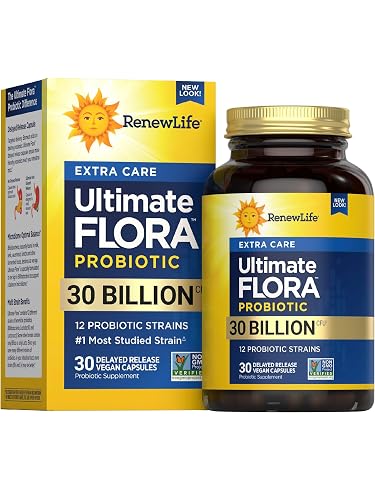 Renew Life Ultimate Flora Probiotic 30 Billion CFU | 30 Delayed Release Vegan Capsules | Microbiome Balance | Dairy, Soy and Gluten Free