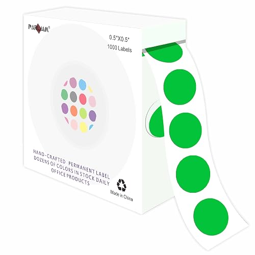 PARLAIM 1/2 Inch Round Permanent Adhesive Color-Code Dot Stickers,1000 Stickers Roll dots Label Dispenser Box Green Circle Stickers Labels (Green)