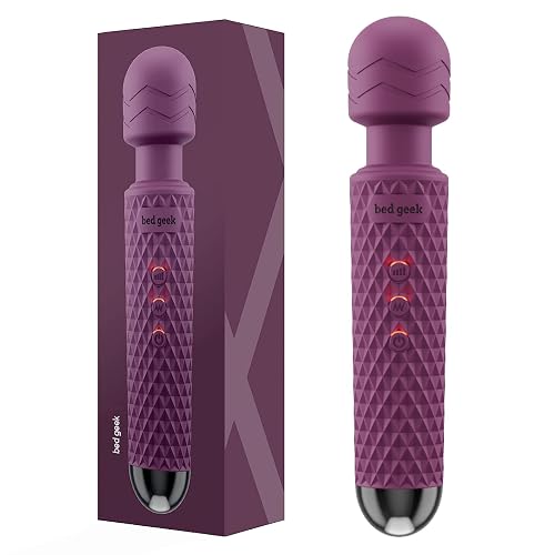 bed geek Handheld Personal Wand Massager – Cordless Waterproof Rechargeable | 20 massage patterns, 8 speeds, memory feature, skin-soft silicone, easy to clean, USB charging, for full-body relaxation