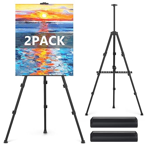 Easel Stand for Sign, Hemndic 66" Easels Stand for Painting Heavy Duty, Portable Travel Easel for Display (2 Pack)