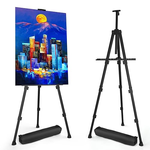 Art Painting Display Easel Stands - Portable Adjustable Floor Artist Easels | Aluminum Metal Tripod Black Stands with Bags, Sturdy for Table-Top/Floor Painting, Drawing, Displaying - 2 pack
