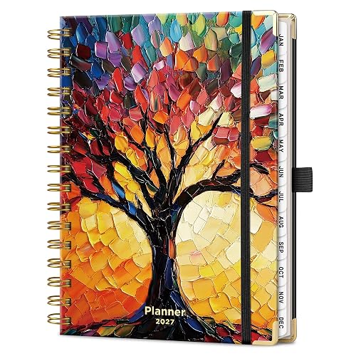 2027 Planner, Weekly and Monthly, Jan 2027 - Dec 2027, 5.7" x 8.3" | 2027 Calendar, Hardcover with Monthly Tabs, 100 GSM Thick Paper, for Women School Home Office Supplies, Colourful Tree