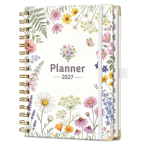 2027 Planner, Weekly and Monthly, Jan 2027 - Dec 2027, 5.7" x 8.3" | 2027 Calendar, Hardcover with Monthly Tabs, 100 GSM Thick Paper, for Women School Home Office Supplies, Wildflower Botanical