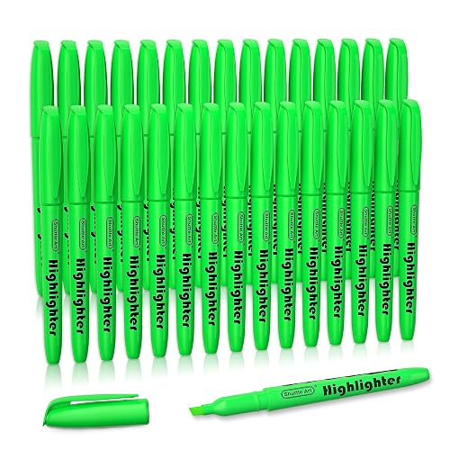 Shuttle Art Highlighters, 30 Pack Green Highlighter Pens Bright Colors, Chisel Tip Dry-Quickly Non-Toxic Highlighter Markers for Adults Teachers Students Highlighting in Home School Office