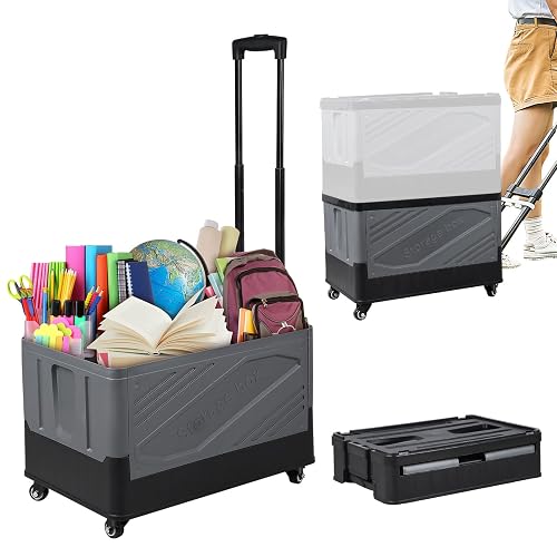 XCBYT 50L Foldable Rolling Crate, Spacious Storage Cart with Wheels | Spacious 50L capacity offers lots of room for groceries, tools or moving. Easy to assemble and folds flat for quick storage