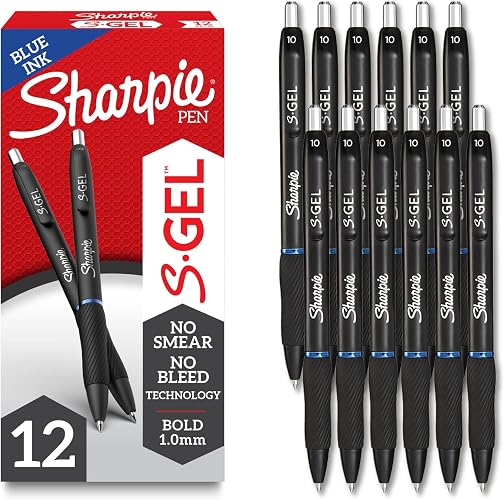 Sharpie S-Gel Gel Pens, Black Barrel, Bold Point (1.0mm), Blue Ink, Home, Office, School, Journaling, Writing, Note-Taking, Teacher Supplies (Pack of 144)