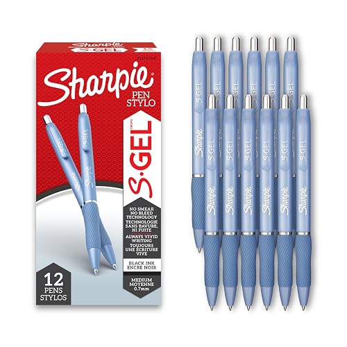 Sharpie S-Gel Pens, Frost Blue Barrel, Medium Point (0.7mm), Black Gel Ink, 12 Count - Office Supplies, Journaling, Writing, Note-Taking