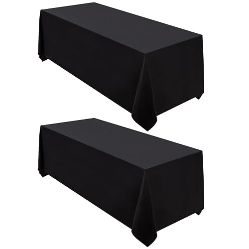 Surmente 2 Pack 90x132 Inch Black Tablecloth for 6-8 Foot Rectangle Tables | Dining Table Cover Protector, Wrinkle Free, Washable Polyester Fabric, 6ft Table Cloth for Wedding, Banquet, Restaurant