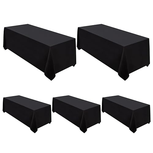 Surmente 5 Pack 90x132 Inch Black Tablecloth for 6-8 Foot Rectangle Tables | Dining Table Cover Protector, Wrinkle Free, Washable Polyester Fabric, 6ft Table Cloth for Wedding, Banquet, Restaurant