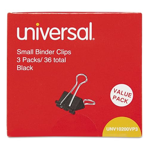 UNV10200VP3 Universal Small Binder Clips, Steel Wire, 3/8quot; Capacity, 3/4quot; Wide, Black/Silver, 36/Pack