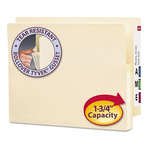 Smead End Tab File Pocket, Reinforced Straight-Cut Tab, 1-3/4" Expansion, Letter Size, Manila, 25 per Box (75114)