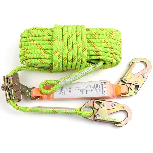 Rope Harness Safety Lanyard 25FT Fall Protection Vertical Roofing Rope | 25FT Anti-fall Safety Rope with Grab Snap Hooks, Shock Absorber, Heavy Duty Vertical Roofing Rope, Tree Climbing Line Kit