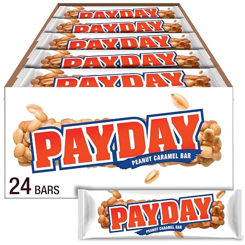 PAYDAY Peanut Caramel Candy Bars, 1.85 oz, 24 ct | Full Size Peanut Caramel Bars, Kosher and Gluten Free, Individually Wrapped for Parties, Movie Nights and Stocking Stuffers