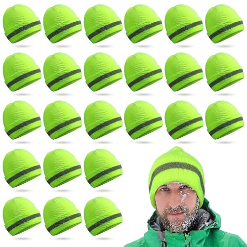 Tarpop Safety Beanie Bulk Reflective Beanie Knit Hat | High Visibility Hat, Winter Unisex Cap, Reflective Stripe, for Running Biking Guard, Warm Outdoor Night Visibility Safety