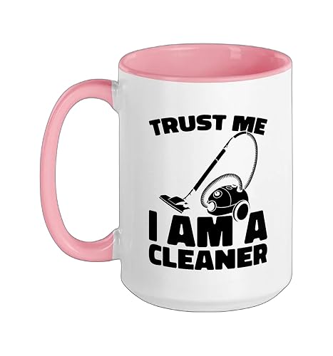 Cleaner Janitorial - Housekeeping Sanitation Cleaner Ceramic Mug, Pink/White, 15oz