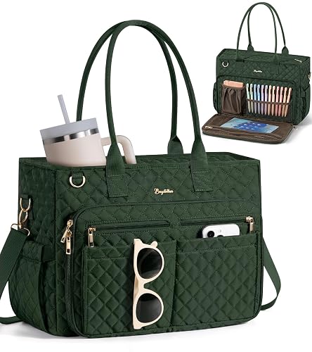 Bagstellar Teacher Tote Bag for Women, 15.6" Laptop Work Tote Computer Bag | Quilted Bible Nurse Bag with 40oz Cup Holder, Insulated Pocket & Strap, Large Laptop Briefcase for School Travel Office Gifts