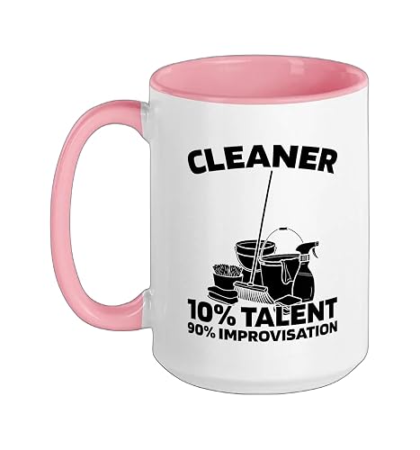 Cleaner Sanitation - Housekeeping Janitorial Cleaner Ceramic Mug, Pink/White, 15oz