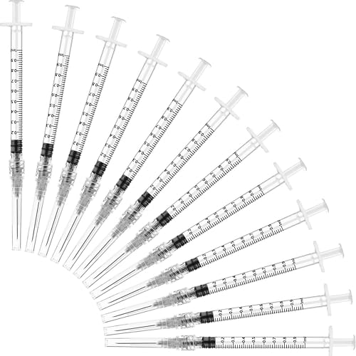 Luer Lock 1ml 27Ga 1/2 inch Lab Supplies Measuring Syringes with Needle for Industrial and Scientific, Fluids Refilling, Dispensing and Transferring - 20 Pack