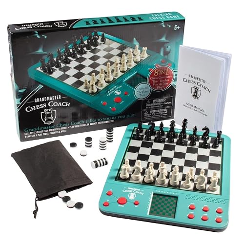 Electronic Chess Set for Kids & Adults- Grandmaster Game w Smart Computer Teaching Coach, 100 Preset Lessons Beginner to Expert - 12 Modes, 30 Skill Levels, Why? Button, + 8 Bonus Games Inc Checkers