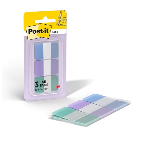 Post-it Sticky Tabs, 1 x 1.5 in, Warm Pastels, 3 Pads, 36 Tabs Total | Book Tabs in Assorted Warm Pastel Colors for Bookmarking, Annotating, Reading, and Reminders