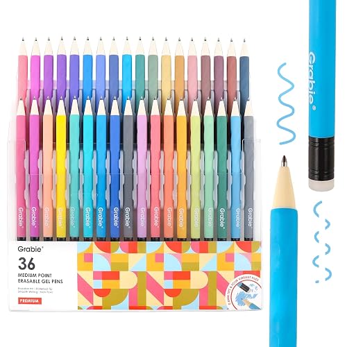 Grabie Erasable Gel Pens, 36 Color 0.7 mm Medium Point Pens | Thermo-Sensitive Gel Ink, Clean Erasing, Smooth Writing, Retractable Design, Quick Drying, Drawing, Journaling, Planner