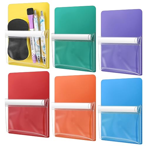 Sherr 6 Pcs 4.7 x 6.5 Magnetic Pockets Marker Holders Whiteboard (Rainbow) | Firmly Sticks to Metallic Surfaces, Providing Tidy Storage for Markers Erasers and Cards in Classrooms Lockers Refrigerators