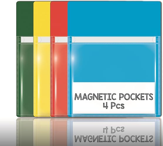 IMAGAME Magnetic Pocket, Self-Adhesive Pouch, Assorted Colors, 4 Pack