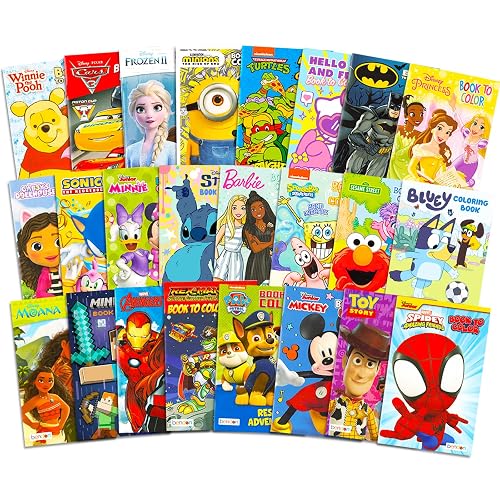 24 Mini Coloring Books for Kids 4-8 3-5 Bulk Small Activity Book Bundle | 5x8 Coloring Activity Books for Classroom Rewards, Prizes, Treasure Box, Party Favors - Disney, Nickelodeon, Marvel, More