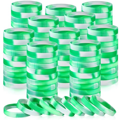 Liliful 100 Pcs Silicone Rubber Wristbands Rubber Wristband Bracelet Bands for Silicone Wristbands for Women Men(Green and White)