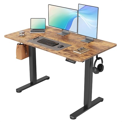 Claiks Electric Height Adjustable Standing Desk, 48x24 Inch, Rustic Brown | Smooth Height Adjustment, 3 Memory Presets, Cable Management Hub&Hook, Stable Steel Frame, 176lbs Capacity, Easy Assembly