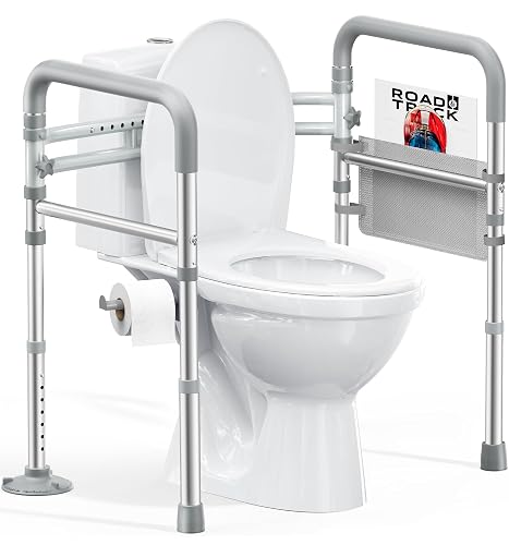 HOMLAND Toilet Safety Rails for Seniors, Adjustable Height & Width, 350 Lbs | Padded Armrests, Foldable Aluminum Toilet Safety Frame, Handicap Toilet Handles for Elderly and Disabled, Fit Any Toilets