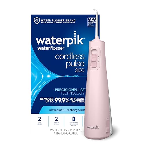 Waterpik Cordless Pulse 3100 Portable Water Flosser, Rechargeable, Pink | 2 Settings, 1 Precision Tip & 1 Tongue Cleaner Tip for Fresh Breath, Travel, Shower Use, ADA Accepted, WF-20 Amazon Exclusive
