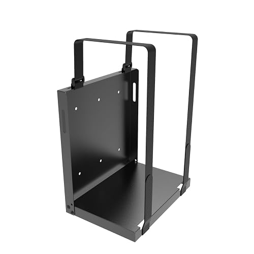 JINGCHENGMEI Universal Computer Wall Mount Bracket 10.7" H x 7" W x 9.8" D | Adjustable Strap Steel Computer Case Open Frame Holder for CPU, UPS, Computer Cases or Other Electronic Devices