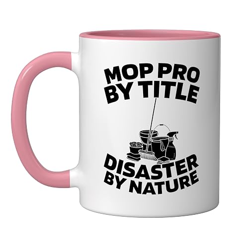 Cleaner Housekeeping Sanitation - Janitorial Cleaner Ceramic Mug, Pink/White