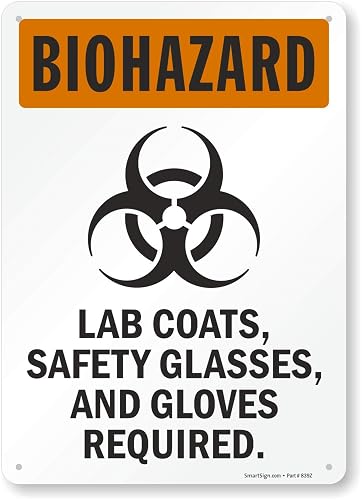 SmartSign S-6367 "Biohazard - Lab Coats, Safety Glasses And Gloves Required" Sign | 10" x 14" Plastic