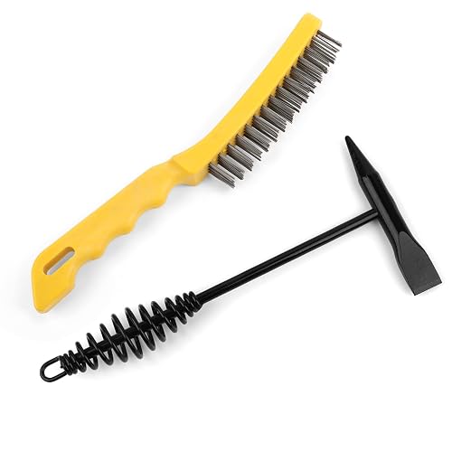 Welding Chipping Hammer and Wire Brush Set, 2 Piece Slag Removal Tools | 11 In Dual-Head Hammer With Spring Handle; 10.5 In Stainless Steel Brush for Slag, Spatter, Rust, and Paint Removal