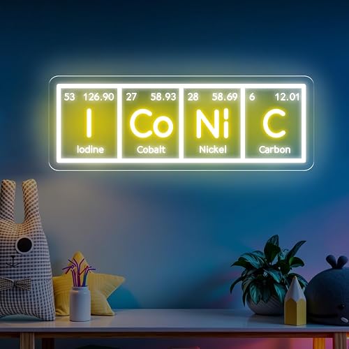 ICONIC Periodic Table Neon Sign - Chemistry Element Led Wall Light Dimmable | Iconic LED for Science Lab, Classroom, Office, Living Room, Bedroom, Study Decor 16.9" x 6"