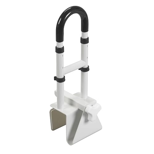 Drive Medical Adjustable Bathtub Grab Bar and Bathtub Safety Rail, Steel | Easy Clamp-On Steel Grab Bar with Adjustable 14 to 17 Inch Height and Scratch Proof Non-Slip Pads for Safety