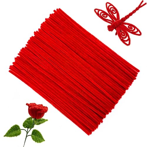 Red Pipe Cleaners Craft Bulk,Valentine's Day Gift,100Pcs Chenille Stems Hand Crafts,Flowers DIY Craft Supplies for Home/Christmas Arts and Crafts Decorations,Sensory Toys for Ages 8-13,Family Games