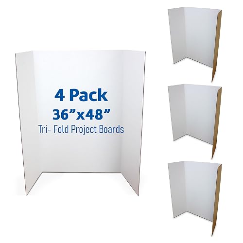 Flipside Products 36” x 48” Project Boards for Presentations, Science Fair, School Projects, Event Displays and Trifold Picture Board, Proudly Made in USA - White - 4 Pack