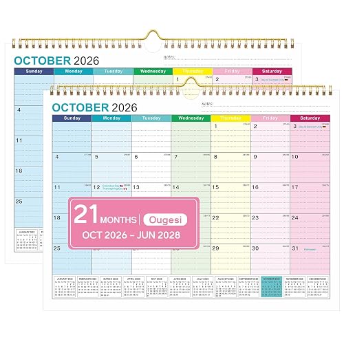Wall Calendar 2027-2028, 21 Months Hanging Calendar, Oct 2026 - Jun 2028 | Hanging Calendar, Monthly Design, 120 GSM Thick Paper, Spacious Writing Blocks, Bonus Stickers