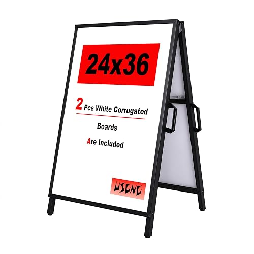 USCNC A-Frame Sign 24×36 Inch, Indoor & Outdoor Compatible (1PACK) | including 2 Pcs white Corrugated Boards 2 Pcs Anti-Glare，Double-Sided，Heavy Duty