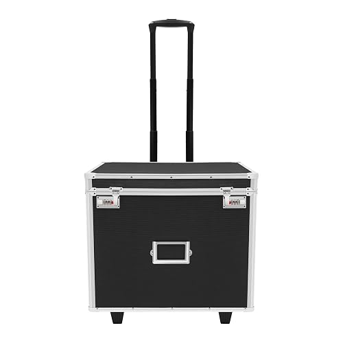 File Storage Box, Portable Locking File Lock Box with Telescopic Handle, Aluminum Alloy Mobile Business Case with Wheel, Rectangular Hand Pull Sorted Storage Organizer Document Cabinet (Black)