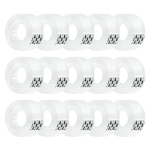 Ykimok 15 Rolls Transparent Clear Tape Refills for Dispenser, Sturdy Tape(Not Easily Tear), 0.7 Inch, 27.3 Yard, Perfect for Office, Home, School