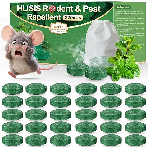 HLISIS 32PCS Rodent Repellent, Natural Peppermint Oil for Mice, Peppermint | Pest Control, Mouse Repellent for Mice, Rats, Squirrels, Spiders and Pests, Keeps Pests Away Effectively from Garden & Home
