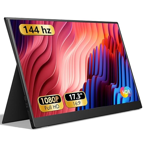 ForHelp 17.3" Portable Monitor 1080P FHD 144Hz Narrow Edge Laptop Monitor USB C HDMI Gaming Computer IPS HDR Screen, Travel Monitor for PC Mac Phone Xbox PS5 Switch Laptop w/Smart Cover & Speakers